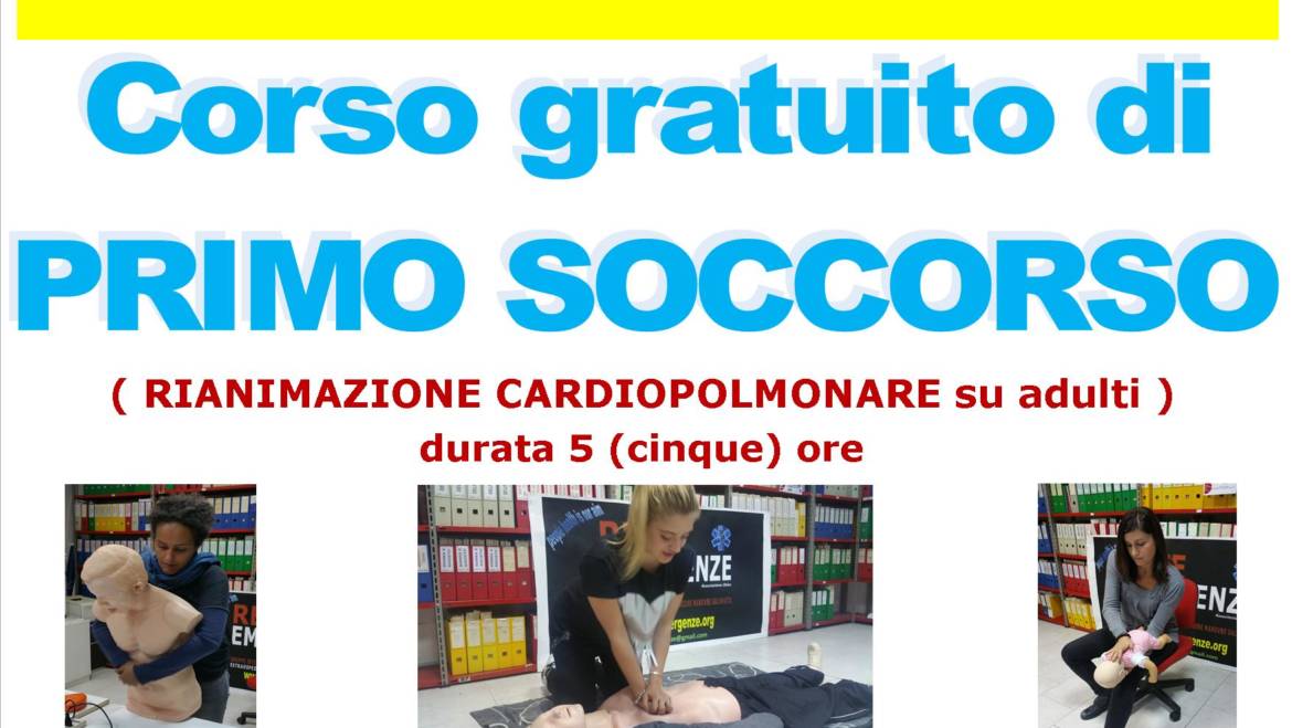 SABATO 24 AGOSTO 2019 a Roma Corso GRATUITO di Primo Soccorso,  (Rianimazione cardiopolmonare su adulti)