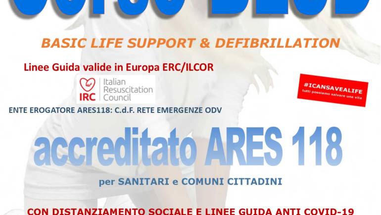 DOMENICA 29 NOVEMBRE 2020 a Roma – Corso di BLS-D (Basic Life Support & Defibrillation) Certificato I.R.C. e Accreditato ARES 118, con nuove Linee Guida anti COVID-19